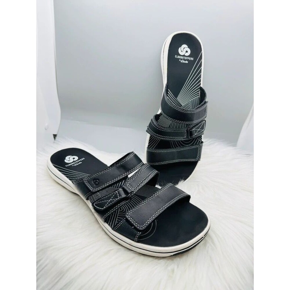 Clarks Cloudsteppers Brinkley Coast Slide Sandals Black Women’s 9 Adjustable